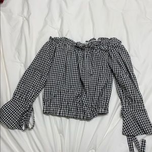 Plaid Off The Shoulder Shirt